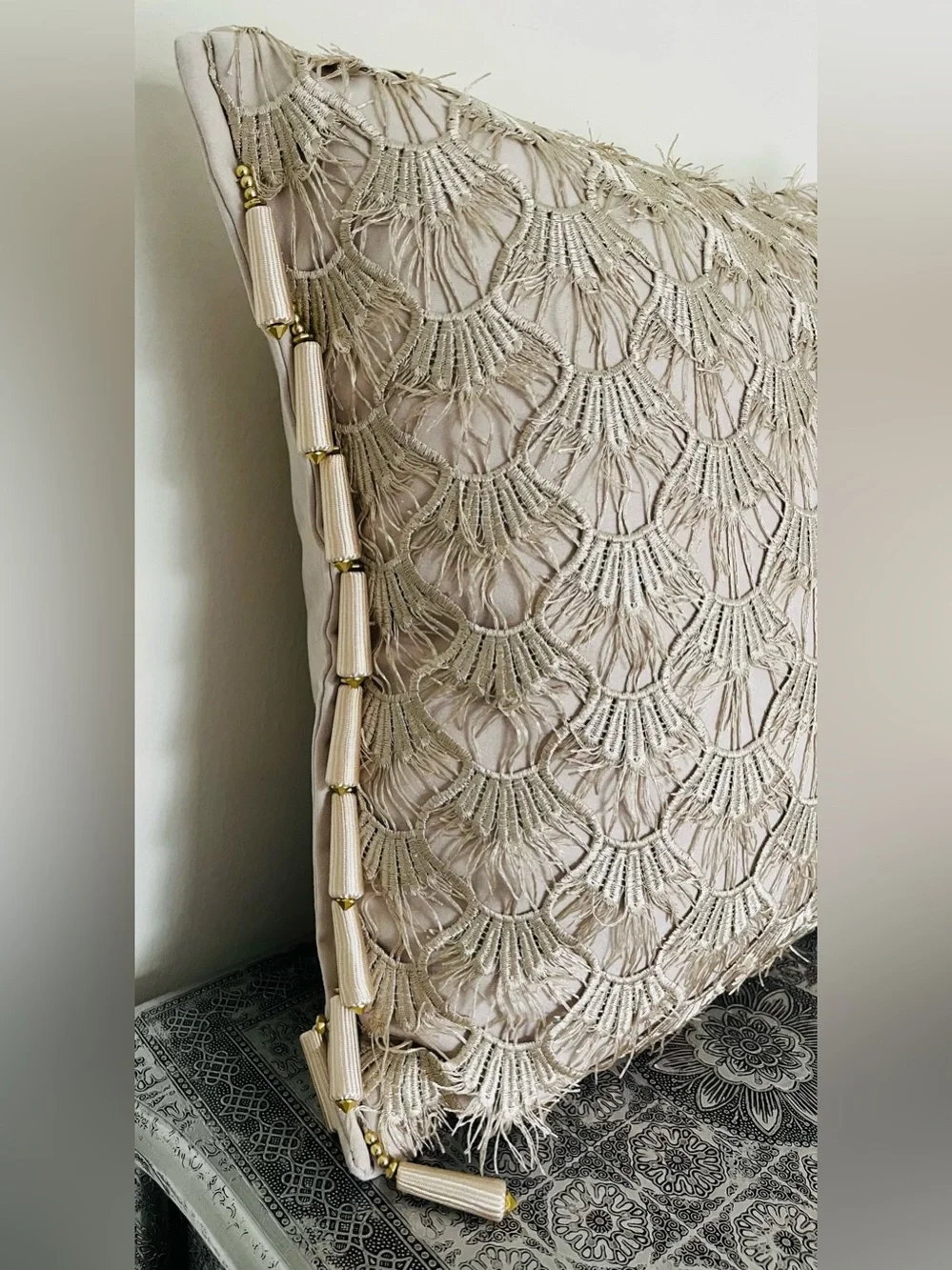 Beige Lace Woven Throw Pillow Cover + Pillow Insert Included!